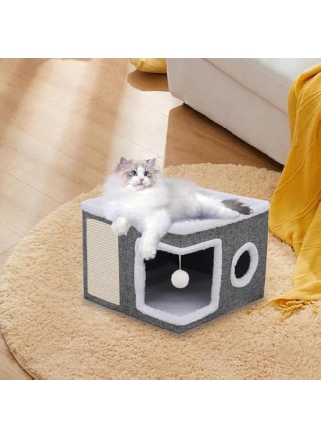 Indoor Cat House - Cat Beds for Indoor Cats Semi-Closed Covered Cat Bed Cat Houses and Condos Warm Cave Nest Thermal Cat Bed House for Pets Cats Kittens - Image 2