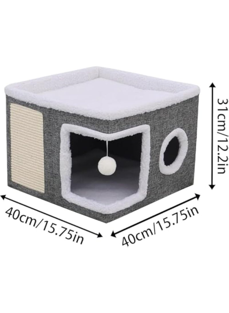 Indoor Cat House - Cat Beds for Indoor Cats Semi-Closed Covered Cat Bed Cat Houses and Condos Warm Cave Nest Thermal Cat Bed House for Pets Cats Kittens - Image 4