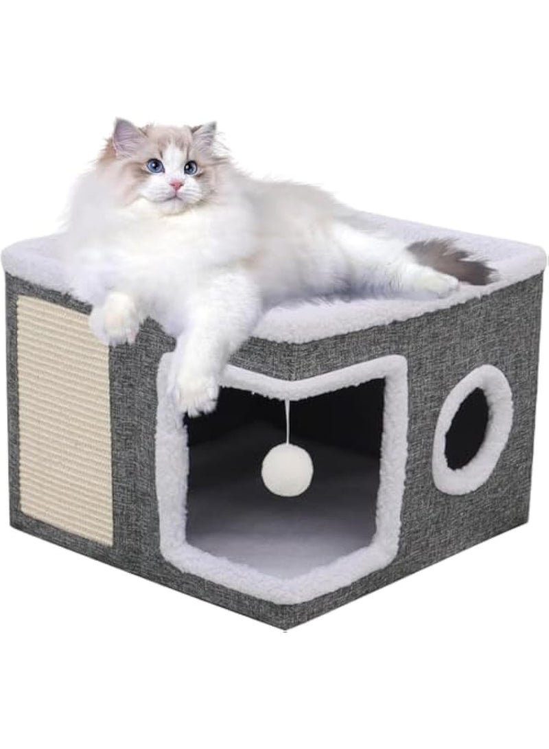 Indoor Cat House - Cat Beds for Indoor Cats Semi-Closed Covered Cat Bed Cat Houses and Condos Warm Cave Nest Thermal Cat Bed House for Pets Cats Kittens - Image 1