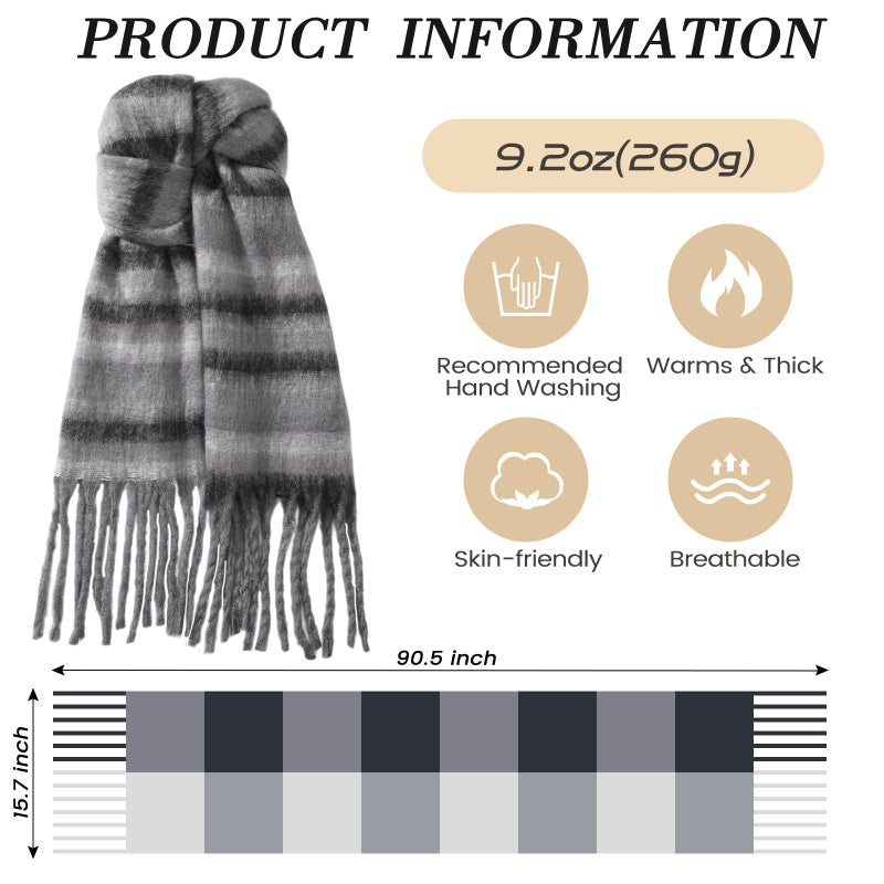 TOBEHIGHER Winter Scarf for Women - Women's Mohair Thick Oversized Tassel Blanket Large Womens Scarf Soft Warm Feel Grey - Image 2