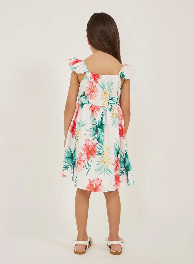 Styli Floral Ruffle Shoulder Dress