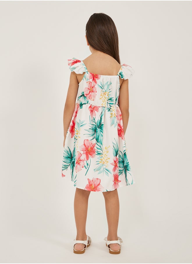 Styli Floral Print Ruffle Trim Dress  - Image 4