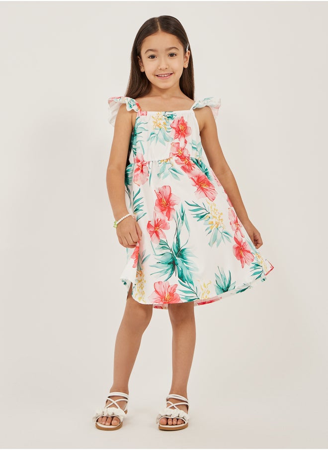 Styli Floral Print Ruffle Trim Dress  - Image 1