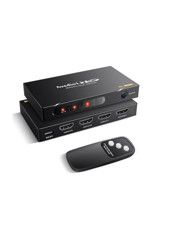 3 Port HDMI 2.1 Switch, 8K HDMI Switch 3 In 1 Out, HDMI Switch 4K@120Hz, HDMI Switcher Selector With Remote Support Auto Switch, Vision/Atmos, 8K@60Hz, 48Gbps, HDR, HDCP2.3 - Image 1