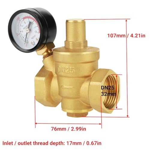 LiebeWH Water Pressure Regulator 1 inch DN25 Brass Pressure Reducing Valve Adjustable for RV and Household Water System - Image 3