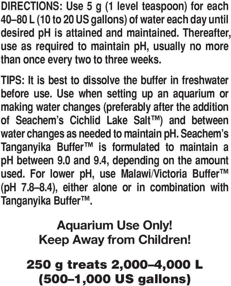 Seachem Tanganyika Buffer 250g, Cichlid aquarium salt to increase water pH, buffer & hardness - Image 1