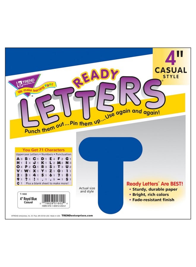 Trend Enterprises Trend Royal Blue 4" Casual Uppercase Ready Letters, Bulletin Board Decor, 4-Inch, 72 Pieces - Image 3