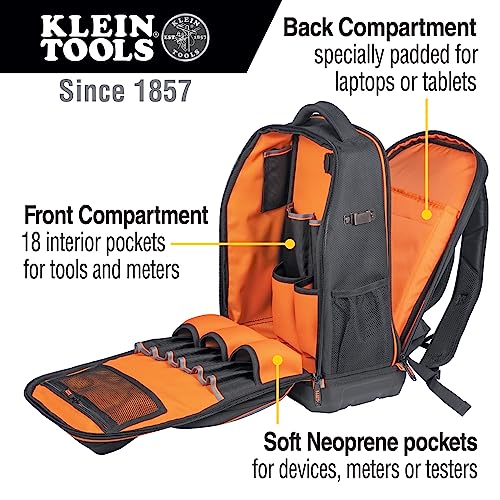 Klein Tools 62805BPTECH 28Pocket Laptop Backpack Tool Bag Tradesman Pro ExtraLarge Tech Tool Backpack with Molded Bottom Charging Port - Image 3