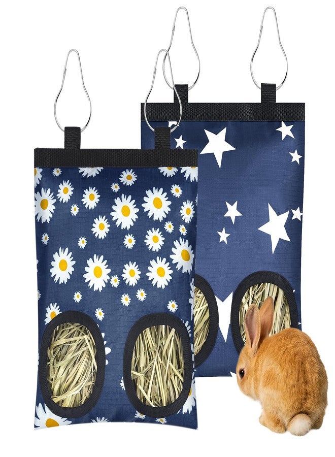 Eilyliafe 2 Pack Rabbits Hay Feeder Bag, 2 Holes Hanging Bunny Hay Feeder Guinea Pig Feeding Bag Storage Dispenser for Bunny Rabbits Chinchillas Hamsters Small Pets and Animals - Image 1
