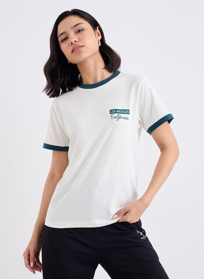 Styli Contrast Trim Round Neck 100% Cotton T-Shirt - Image 2