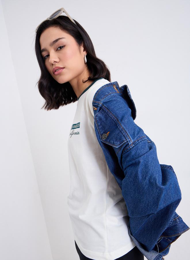 Styli Contrast Trim Round Neck 100% Cotton T-Shirt - Image 5