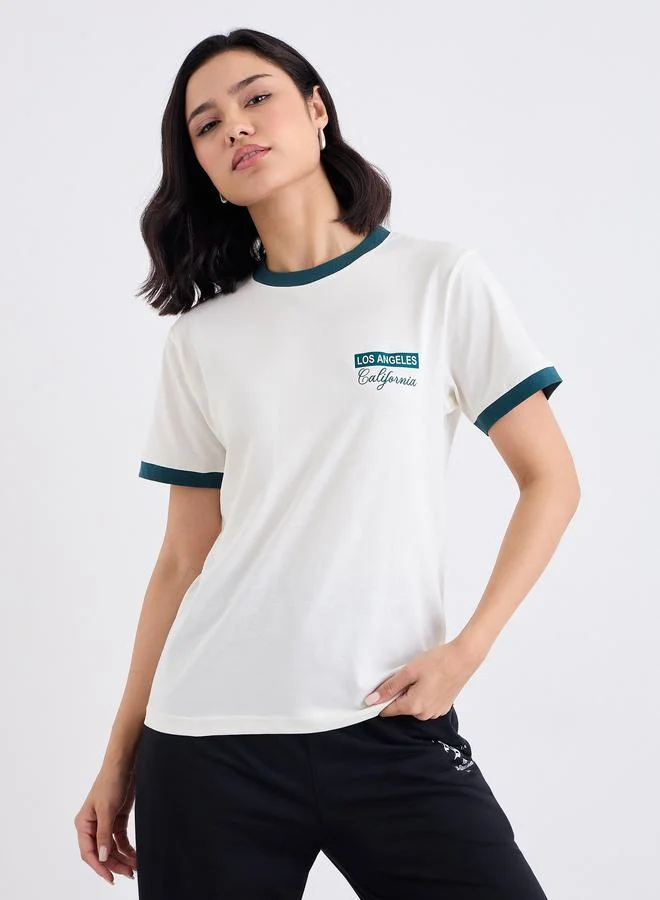 Contrast Trim Round Neck 100% Cotton T-Shirt