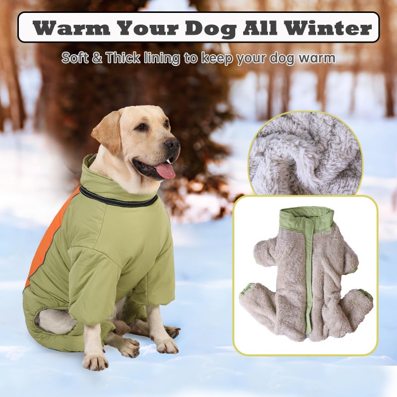 LOVINFURBABY Four-Legged Thick Coat for Dogs, Zip Up Windproof Warm Winter Jacket, Reflective Waterproof Dog Snowsuit with Leash Ring, LightGreen,20 - Image 5