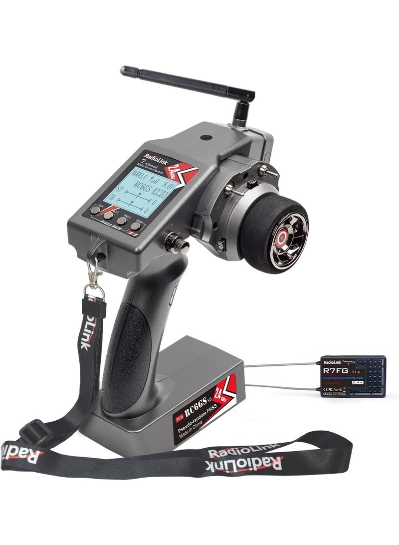 Radiolink RC6GS V3 7 Channels RC Transmitter and Gyro Receiver R7FG, 2.4Ghz Surface Radio Controller for RC Crawler, Drifting Cars, Buggy Cars, and Boats - Image 1