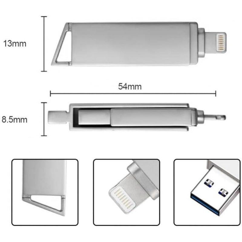 iPhone-compatible USB flash drive for mobile use, aluminum alloy body, silver color, 2 TB capacity with 2000 MB/s read speed - Image 2