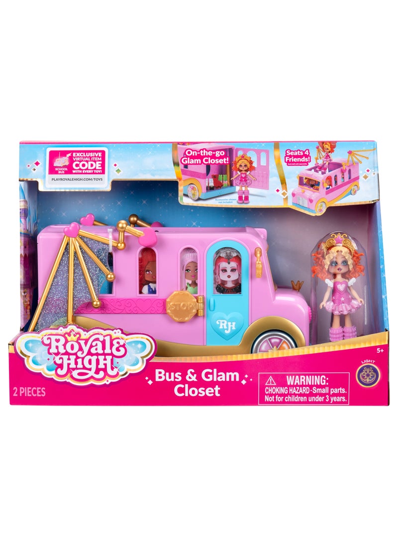 Jazwares Royale High Bus & Glam Closet | Exclusive Virtual Item Code Included | Collectable Figure | Fashion Doll | For Fans, Gamers & Collectors! | Official Licensed Product  - Image 1