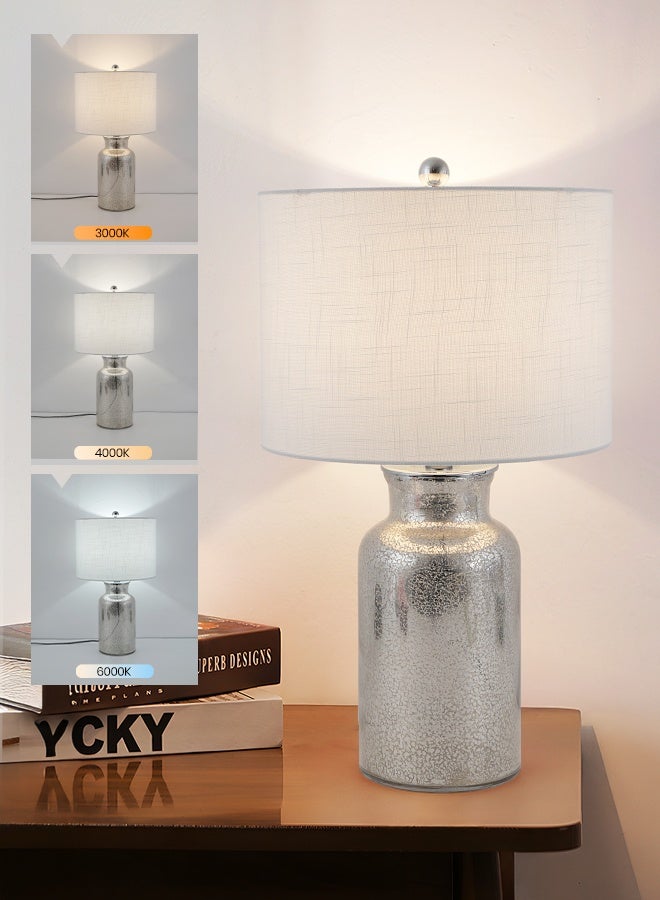 YATAI LIGHTING مصباح طاولة LED مع ظل قماشي، لمبة E27 مشمولة، 3 درجات حرارة لونية مع مفتاح دوار للمس، مناسب لجانب السرير، غرفة المعيشة، مكتب الدراسة، المكتب المنزلي - Image 2