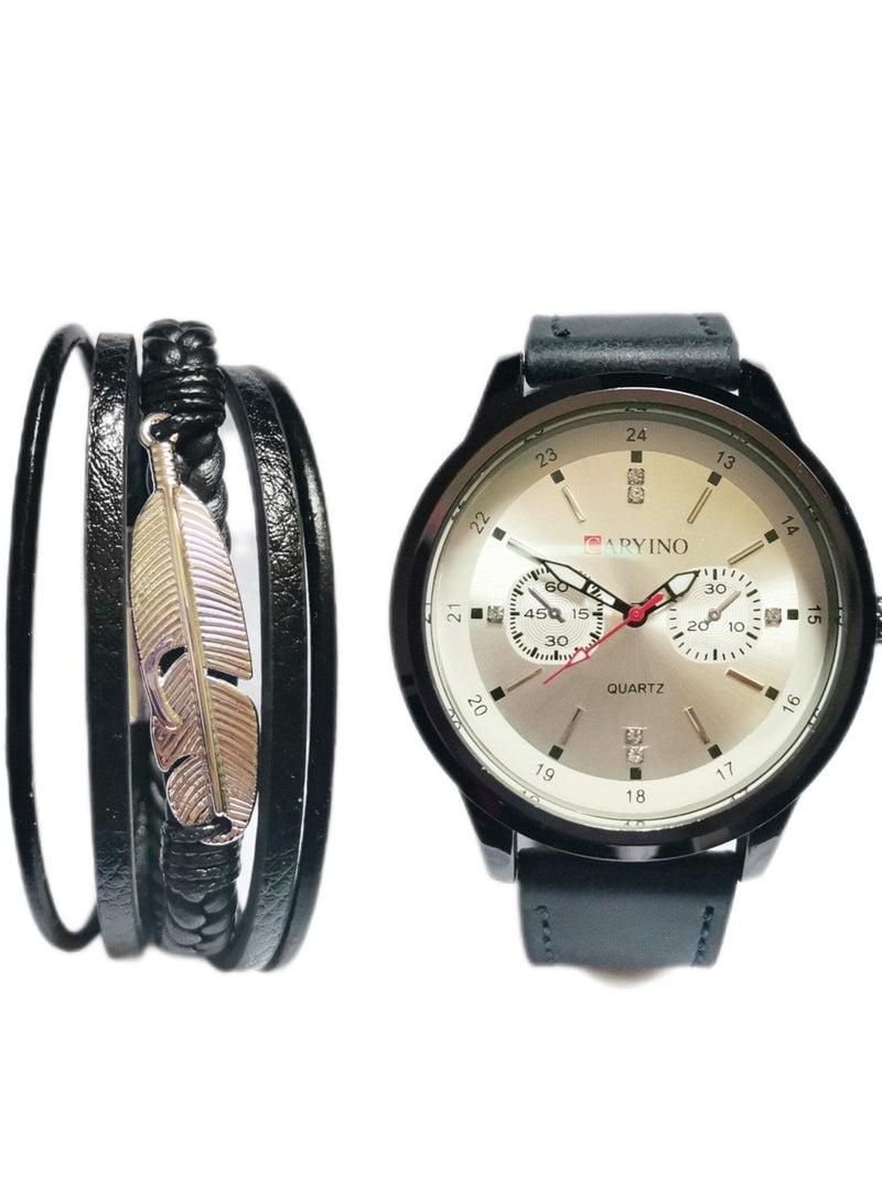 CARYINO Men's Watch with Set of High-end Leather Bracelets  - Image 1
