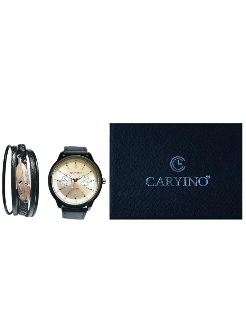 CARYINO Men's Watch with Set of High-end Leather Bracelets  - Image 4