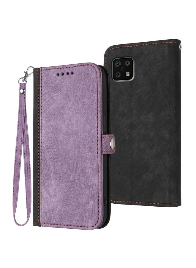 For Sharp Aquos Sense 6 / Aquos Sense6s Side Buckle Double Fold Hand Strap Leather Phone Case(Purple)