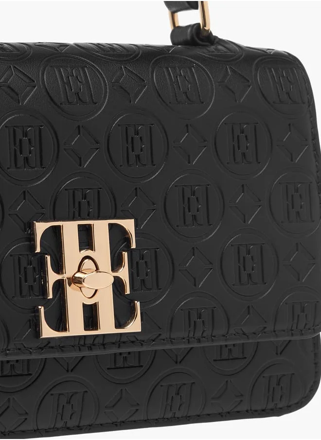 ELLE Womens Monogram Embossed Crossbody Bag With Top Handle And Adjustable Strap