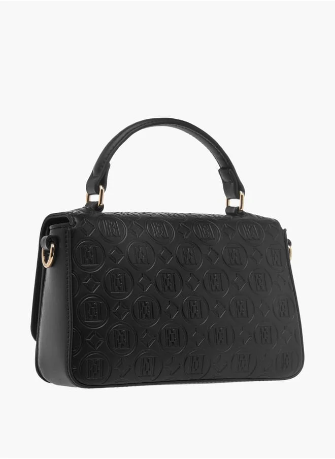 ELLE Womens Monogram Embossed Crossbody Bag With Top Handle And Adjustable Strap