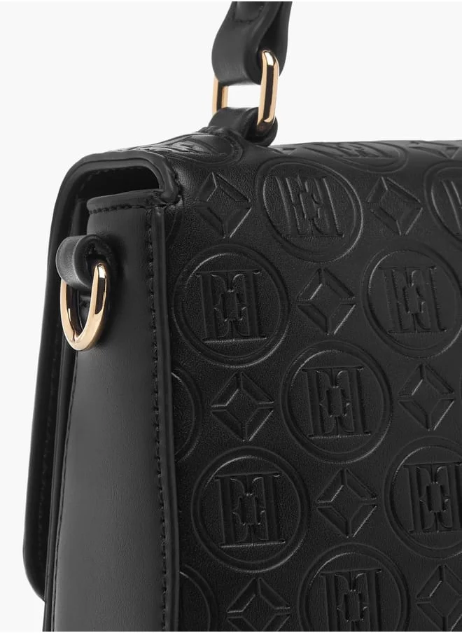 ELLE Womens Monogram Embossed Crossbody Bag With Top Handle And Adjustable Strap