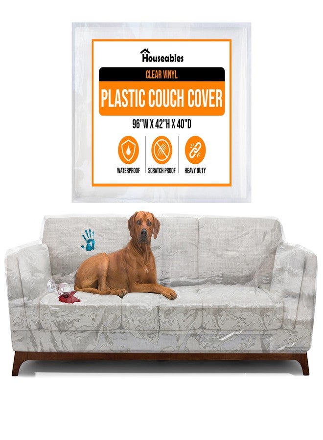 Houseables Plastic Couch Cover, Plastic Couch Covers for Pets, Sofa Protector, Clear Vinyl Slipcover, Furniture Protectors For Cats, Dogs, Storage, Waterproof, Pet Pee Urine Proof, Scratch, Heavy Duty - Image 1