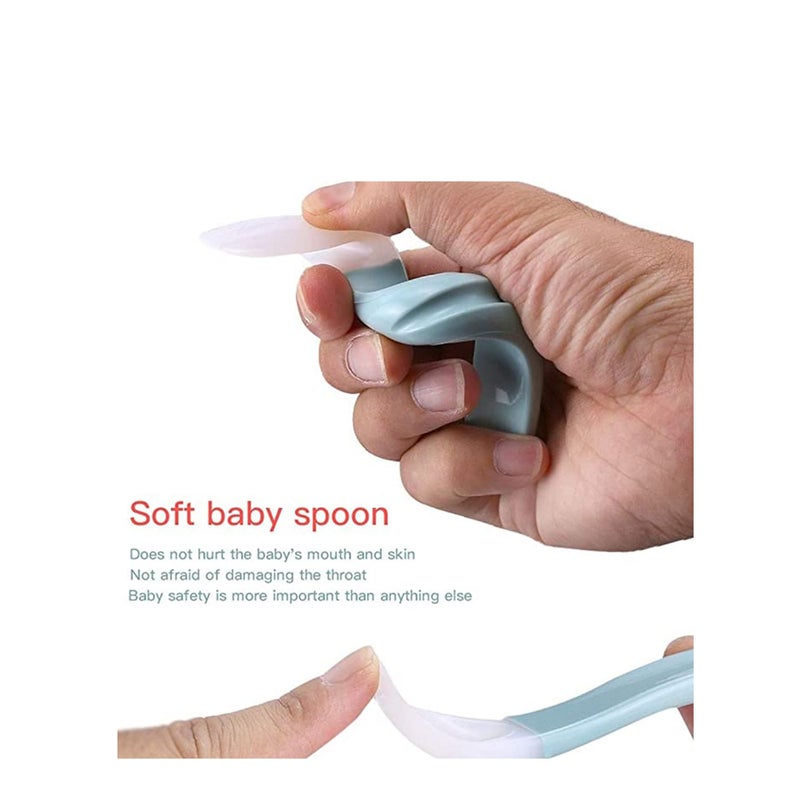 SOLARAE Plate Spoon Baby Silicone Dining Plates, Cartoon Bear Toddler Tableware Set Children Feeding Bowl Kids Dishes Anti-fall Tray Blue - Image 3