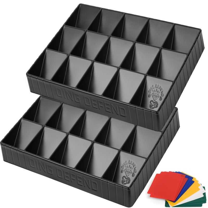 2 Pack Card Sorting Tray Stackable Trading Cards Organizer 15Compartment Playing Organizing Tool Sorter for Raw Sleeved and Toploaders Includes Label Dividers