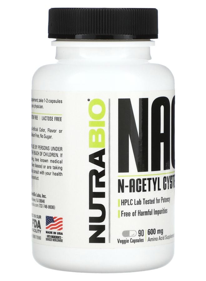 NutraBio NAC 600 mg 90 Veggie Capsules - Image 2