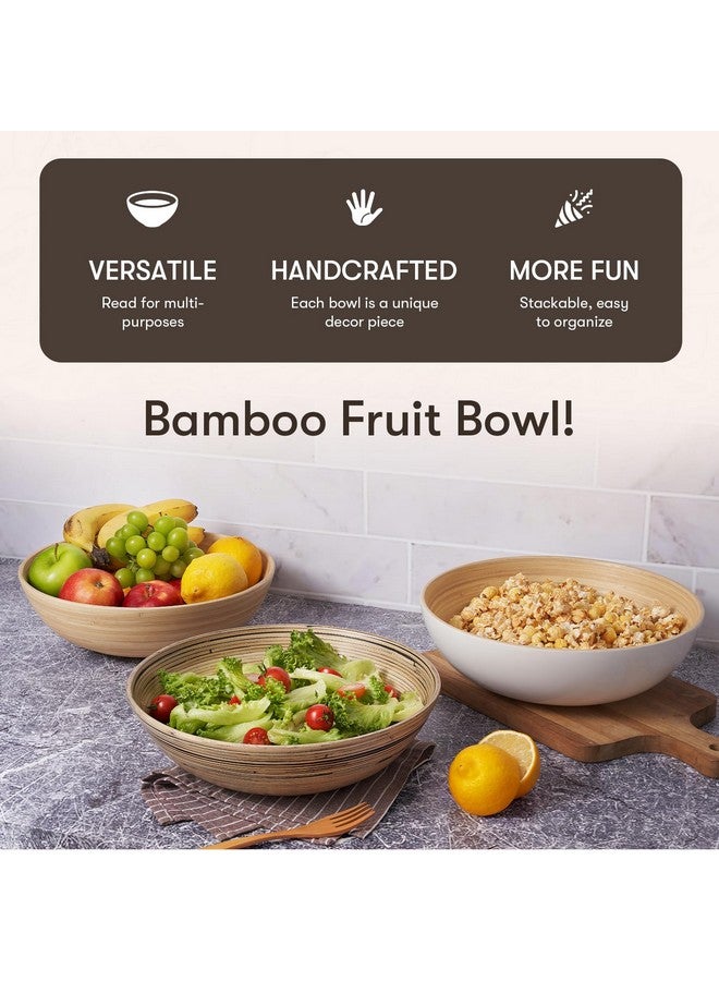 LEXA 12" Handmade Natural Bamboo Wooden Salad Bowl - 130 oz Lightweight Large Wooden Bowls for Food - Bamboo Wooden Fruit Bowl for Kitchen Counter, Wood Bowls for food - Wooden Serving Bowl for Snacks - Image 1