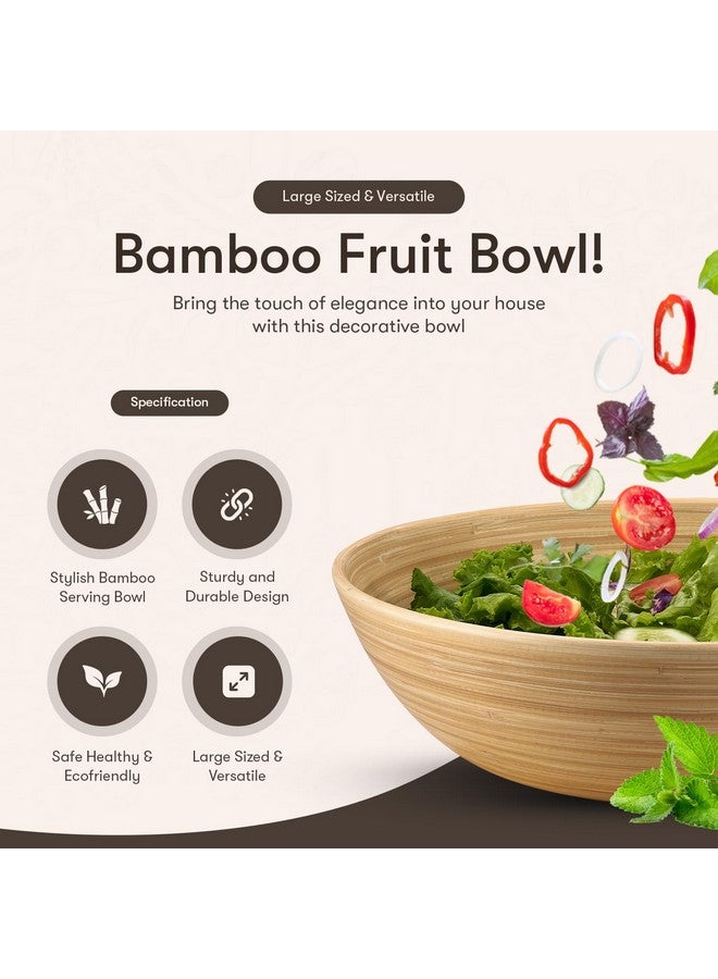 LEXA 12" Handmade Natural Bamboo Wooden Salad Bowl - 130 oz Lightweight Large Wooden Bowls for Food - Bamboo Wooden Fruit Bowl for Kitchen Counter, Wood Bowls for food - Wooden Serving Bowl for Snacks - Image 4