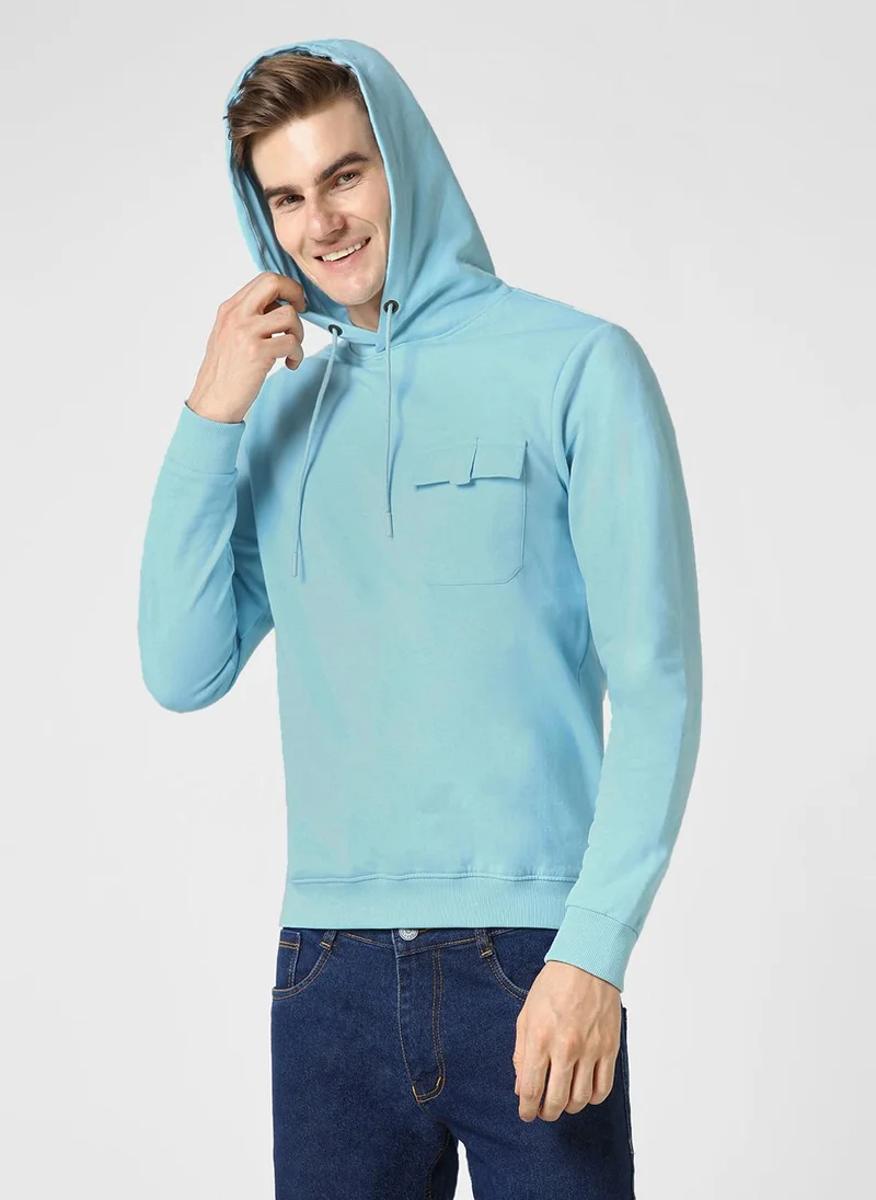 Urbano Fashion  Urbano Fashion Men's Light Blue Cotton Solid Hooded Neck Sweatshirt for Men | Best Price UAE