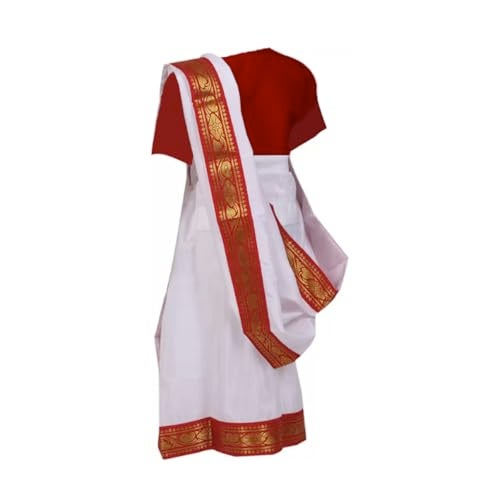 FancyDressWale Polyester Bengali Saree For Girls And Women, Semi Stitched (4-6 Years (24)), White - Image 2