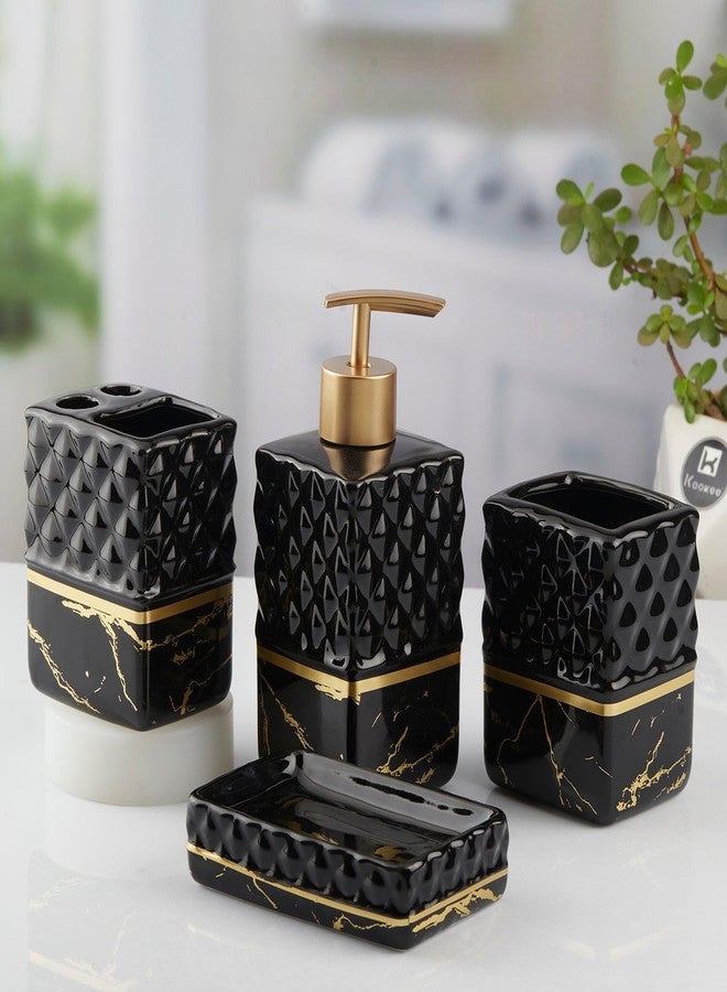 Kookee Ceramic Bathroom Accessories Set of 4, Modern Bath Set with Liquid handwash Soap Dispenser and Toothbrush Holder, Luxury Gift Accessory for Home, Black/Gold (10097) - Image 2
