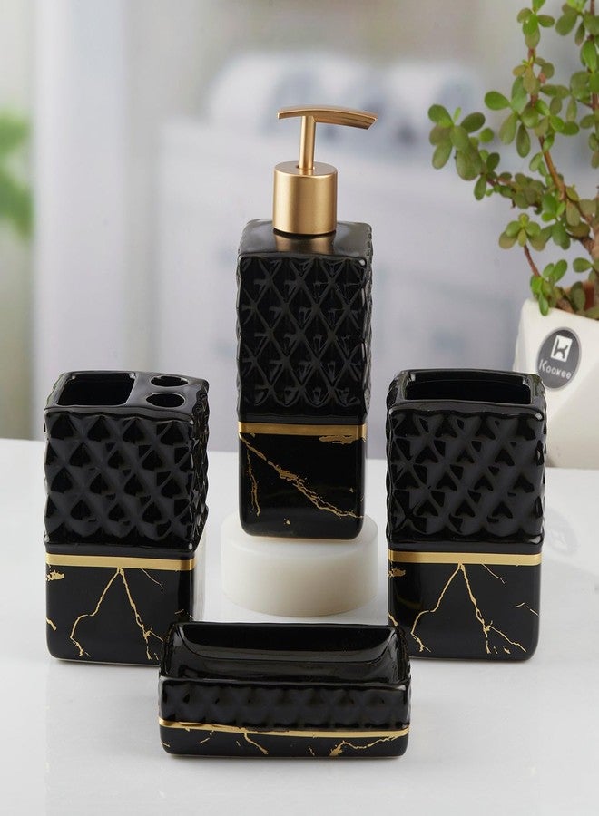 Kookee Ceramic Bathroom Accessories Set of 4, Modern Bath Set with Liquid handwash Soap Dispenser and Toothbrush Holder, Luxury Gift Accessory for Home, Black/Gold (10097) - Image 4