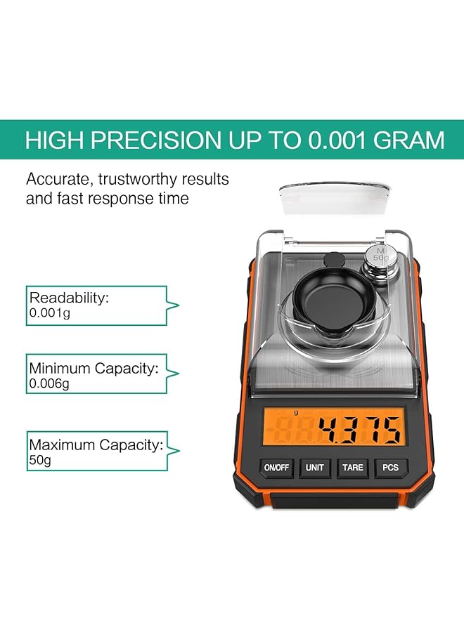 إيروريكس ميزان رقمي صغير محمول بمليجرام مع شاشة عرض وميزان جيب احترافي دقيق مع أوزان معايرة 50 جرام وملاقط 0.001 جرام مقياس عالي الدقة للتدرج الدقيق للمجوهرات الذهبية - Image 2