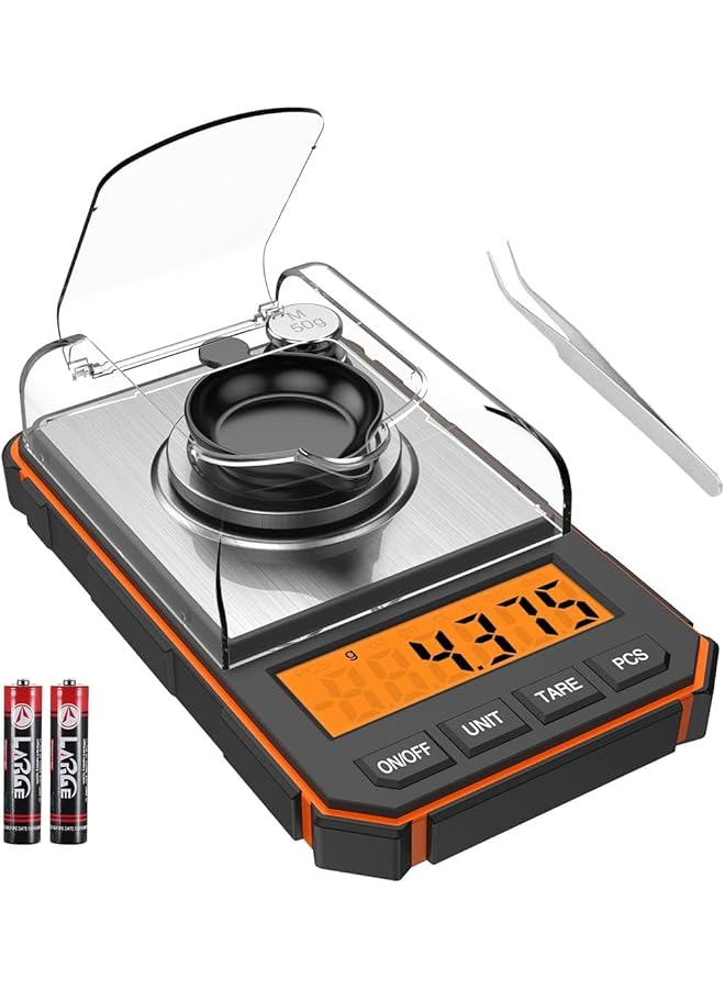 إيروريكس ميزان رقمي صغير محمول بمليجرام مع شاشة عرض وميزان جيب احترافي دقيق مع أوزان معايرة 50 جرام وملاقط 0.001 جرام مقياس عالي الدقة للتدرج الدقيق للمجوهرات الذهبية - Image 1