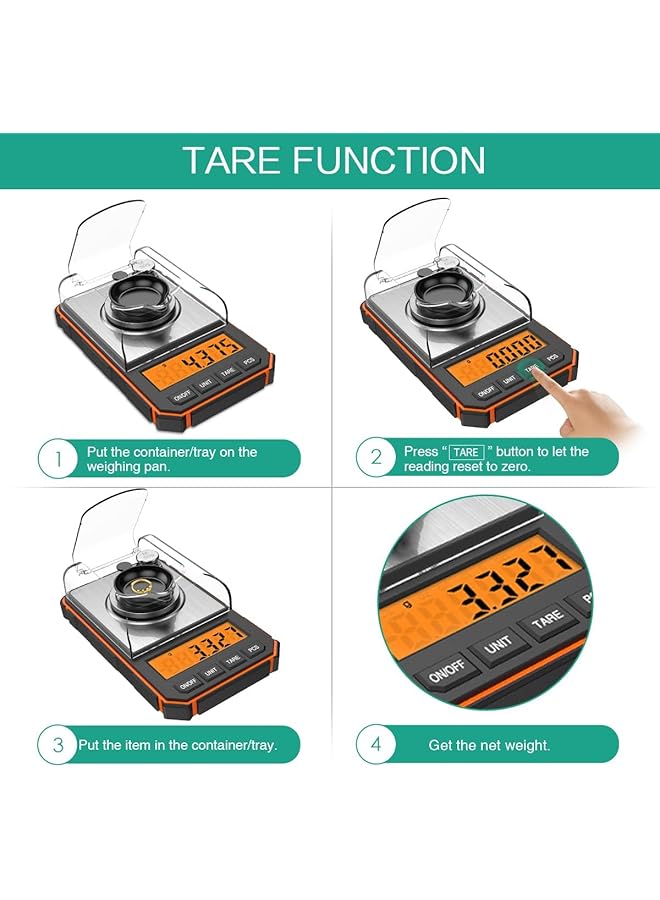 إيروريكس ميزان رقمي صغير محمول بمليجرام مع شاشة عرض وميزان جيب احترافي دقيق مع أوزان معايرة 50 جرام وملاقط 0.001 جرام مقياس عالي الدقة للتدرج الدقيق للمجوهرات الذهبية - Image 4