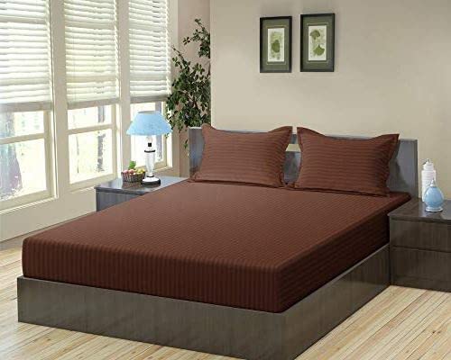 HOMYBEES HOMYBEES 280 TC Satin Stripes Combo of 8 Pcs Diwan Set Covers and Double Bed Bedsheet with 2 Pillow Covers Brown  - Image 5