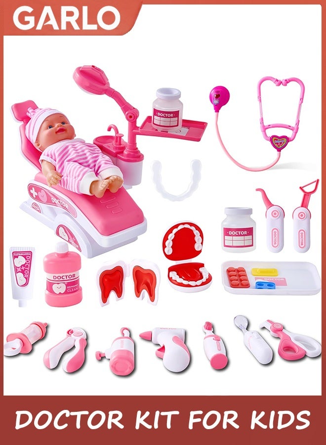 Garlo Doctor Kit for Kids,Dress Up Toys for 3-5 Year Old Girls Pretend Kids Toddlers Dentist Play Set with Doll Toy,Doctor Costume Toy Stethoscope for 2 3 4 5 6 Year Old Girls Boys Birthday Gifts - Image 2