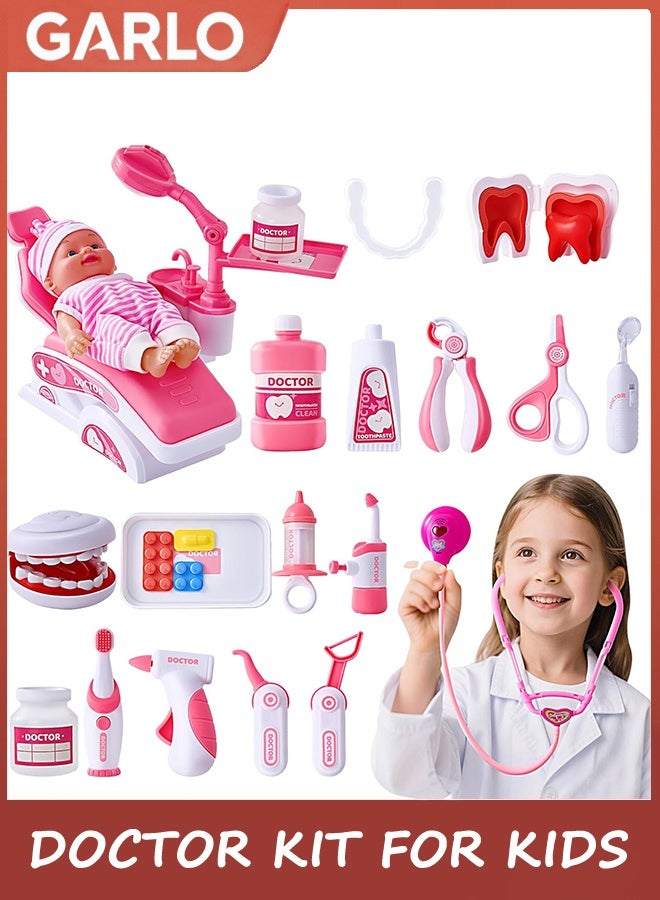 Garlo Doctor Kit for Kids,Dress Up Toys for 3-5 Year Old Girls Pretend Kids Toddlers Dentist Play Set with Doll Toy,Doctor Costume Toy Stethoscope for 2 3 4 5 6 Year Old Girls Boys Birthday Gifts - Image 1