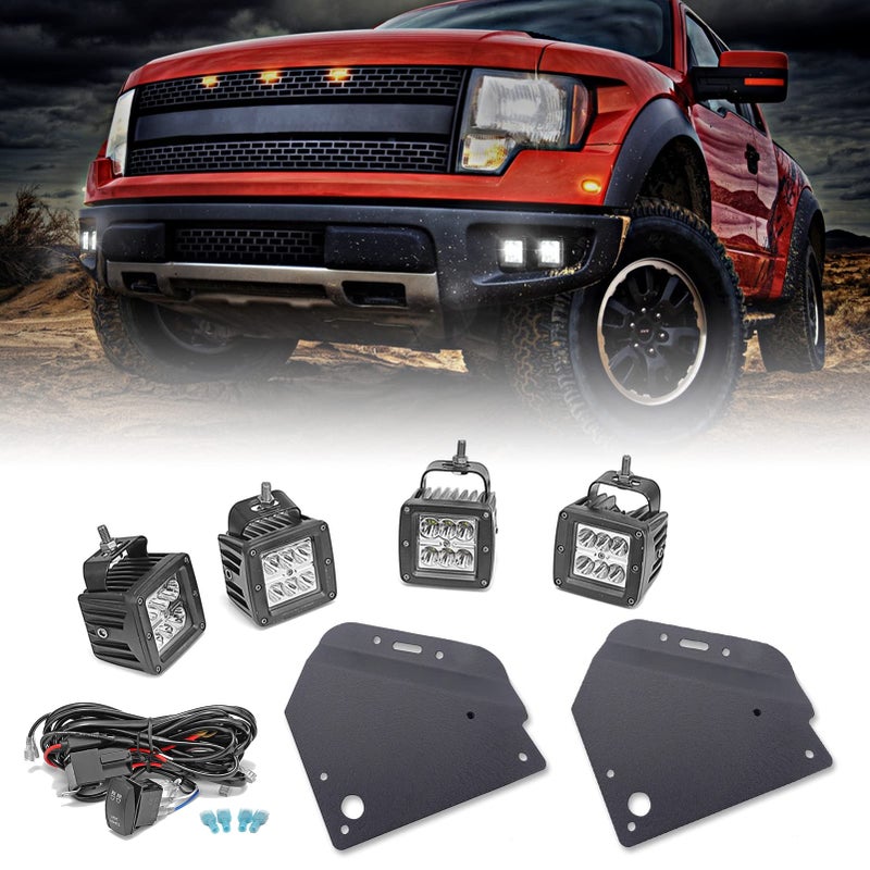 Dasen Front Bumper Foglamp Light Mount Brackets  4x LED Fog Work Driving Lights Pods Compatible with Ford F150 SVT Raptor 20102014 1st Generation wWiring Kit