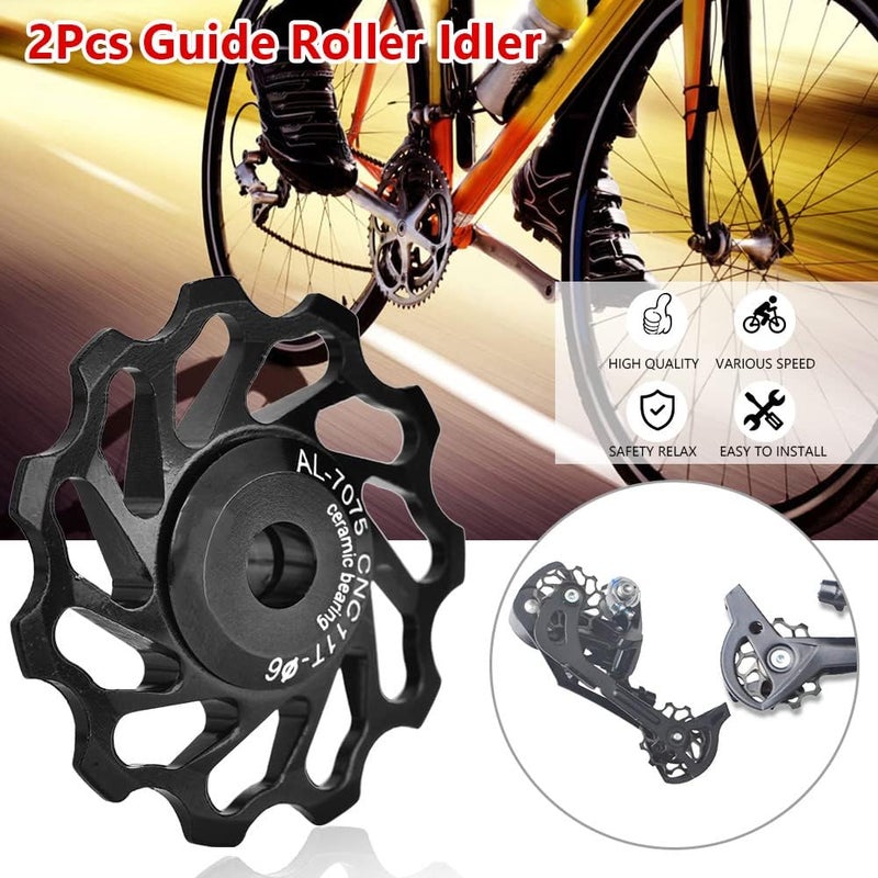 cheekyglo 2Pcs Guide Roller Idler, Ceramic Jockey Wheel Bearing Pulley Bicycle Tension Rear Derailleur for Road Mountain Bike as picture shown - Image 5