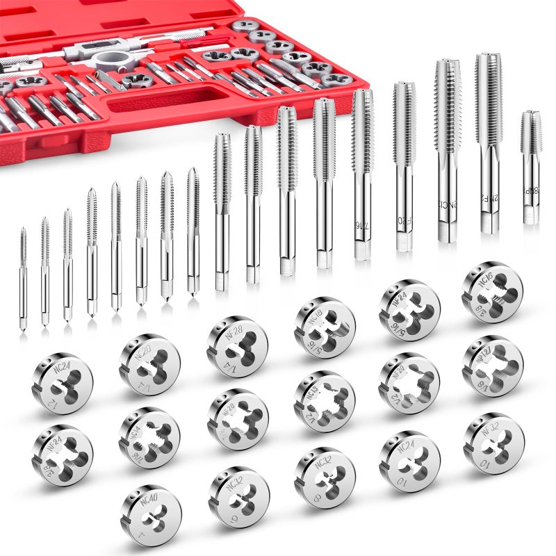 EFFICERE 40-Piece Premium Tap and Die Set, SAE Unified Screw Thread, Size #4 to 1/2â€ | Include UNC Coarse, UNF Fine and NPT Threads | Essential Threading Tool Kit with Complete Handles and Accessories - Image 3