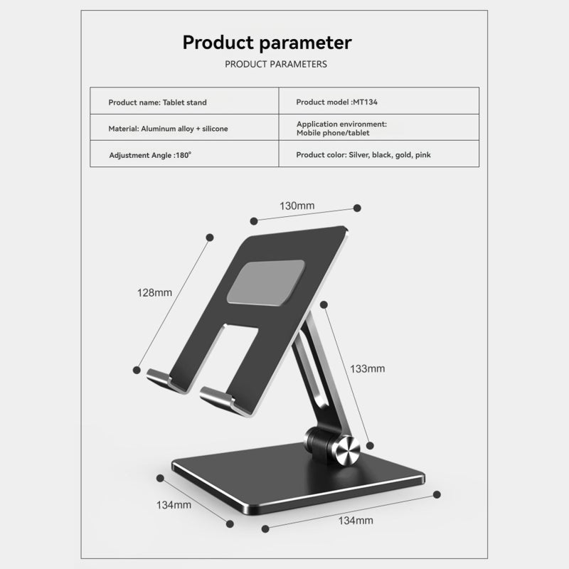 Aluminium Alloy Tablet Stand: Silver, 270° Rotation Adjustable, Compact Sturdy - Anti-slip Pads, Universal Phone Holder for Desktop Home Office Use - Image 4
