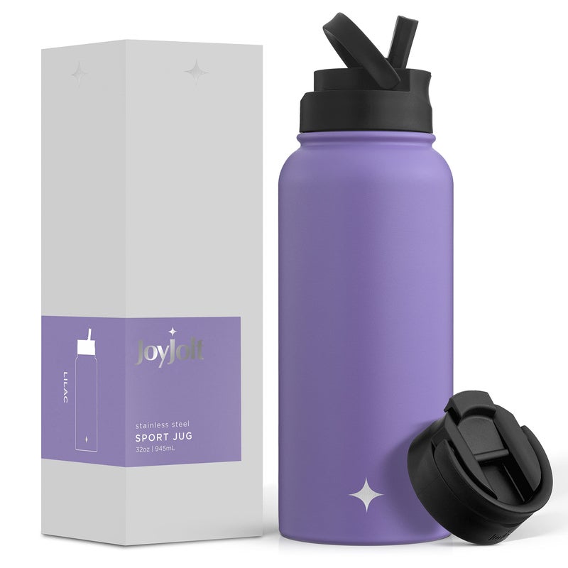 JoyJolt Triple Insulated Water Bottle with Straw Lid AND Flip Lid 32oz Large Water Bottle 12 Hour HotCold Vacuum Insulated Stainless Steel Bottle BPAFree Leakproof Water Bottles Thermos Bottle
