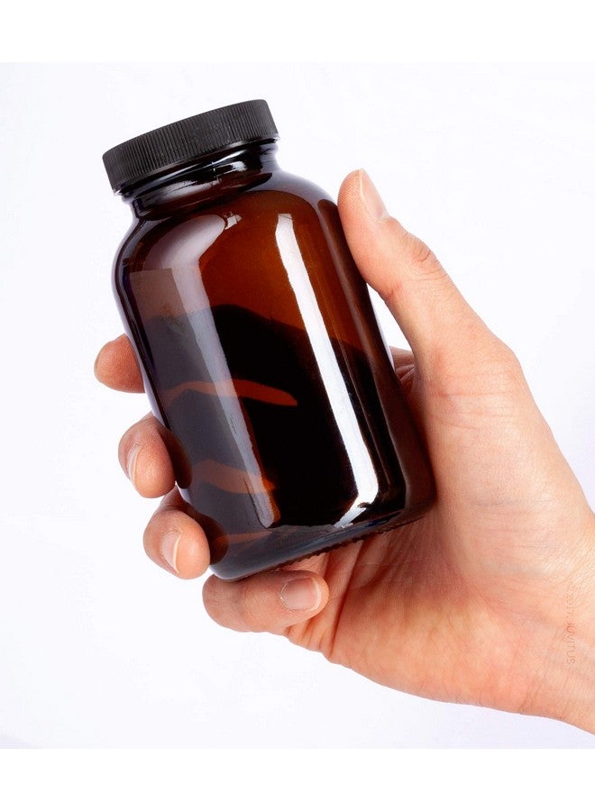 JUVITUS Amber 8 oz Glass Packer Bottle with Black Ribbed Lid (3 pack) - Image 5