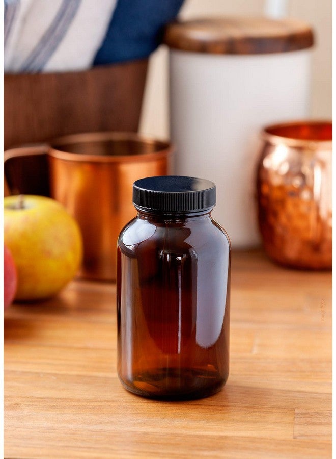 JUVITUS Amber 8 oz Glass Packer Bottle with Black Ribbed Lid (3 pack) - Image 3